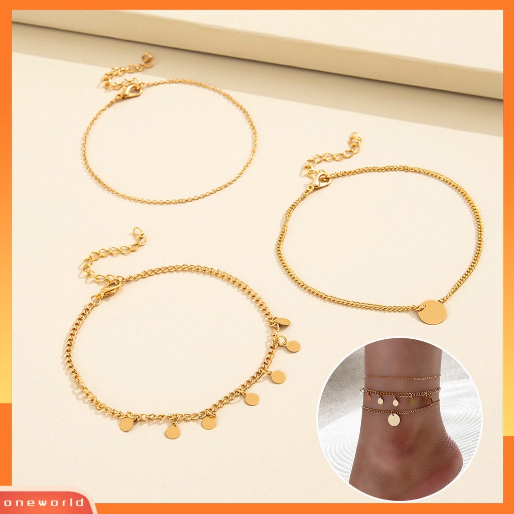 [WOD] 3pcs /Set Gelang Kaki Geometris Elegan Stackable Potongan Bulat Wanita Gelang Kaki Untuk Pakaian Sehari-Hari