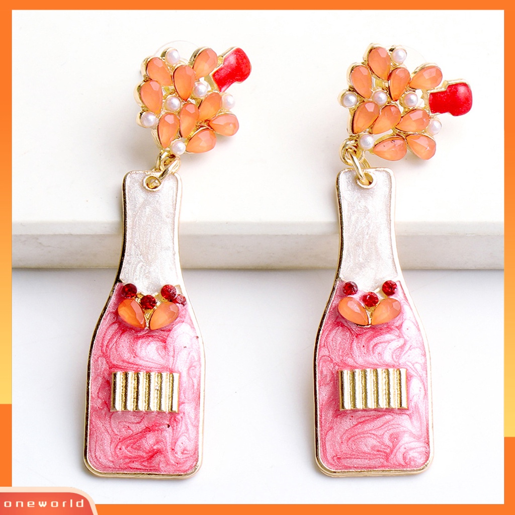 [WOD] 1pasang Anting Menjuntai Bentuk Botol Wine Rhinestones Perhiasan Indah Mutiara Imitasi Stud Earrings Untuk Pacaran