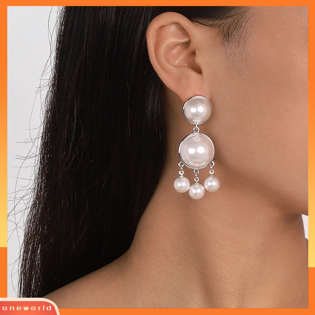 [WOD] 1pasang Drop Earrings Vintage Berlebihan Elegan Geometris Semua Pertandingan Dekorasi Hadiah Wanita Mutiara Imitasi Rumbai Menjuntai Earrings Perhiasan Untuk Pacaran