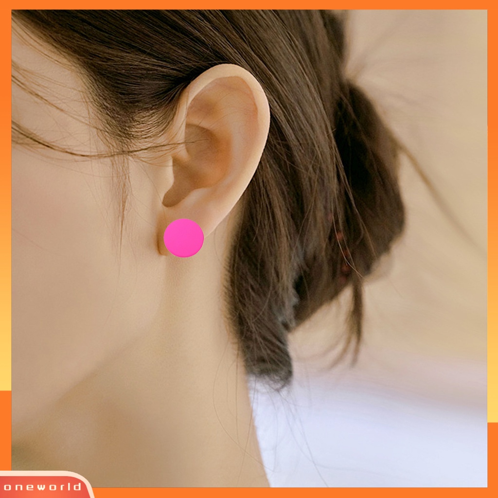 [WOD] 1pasang Anting Stud Warna Permen Tindik Cat Geometris Sederhana Wanita Gadis Besar Bulat Telinga Giwang Fashion Perhiasan Hadiah Untuk Pacar