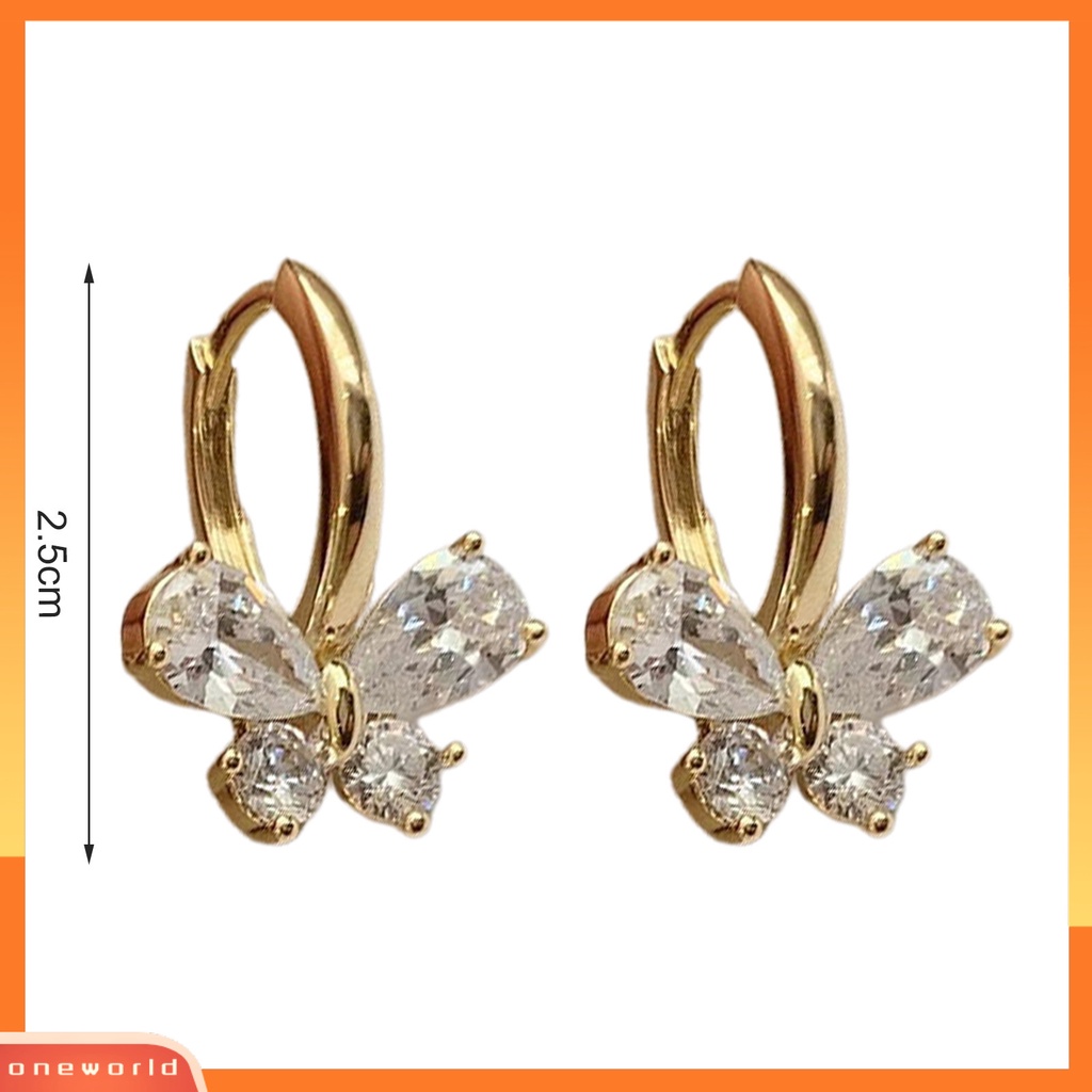 [WOD] 1pasang Anting Hoop Shiny Cubic Zirconia Temperamen Geometris Electroplating Hias Hadiah Wanita Kupu-Kupu Liontin Anting Perhiasan Fashion Untuk Perjamuan