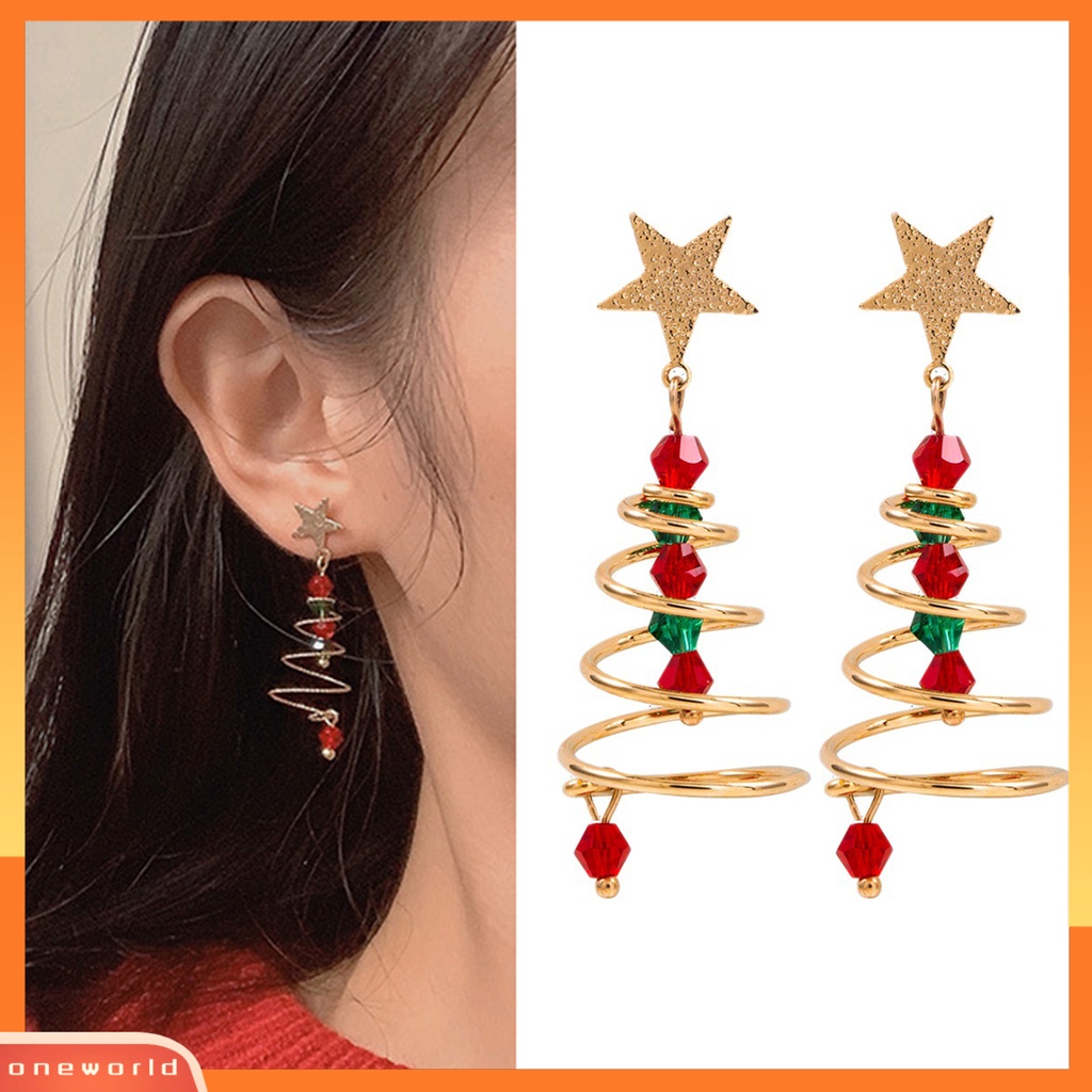 [WOD] 1pasang Anting Pohon Natal Bintang Berujung Lima Plating Warna Kontras Perhiasan Tekstur Halus Menjuntai Anting-Anting Gadis Hadiah Natal