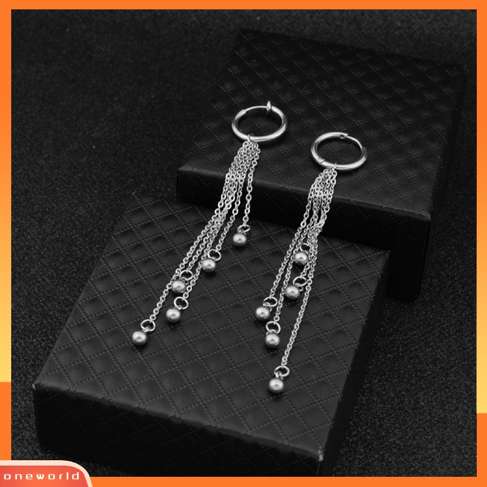 [WOD] 1pc Unisex Manik Rumbai Menjuntai Stainless Steel Ear Stud Klip Anting Perhiasan Hadiah