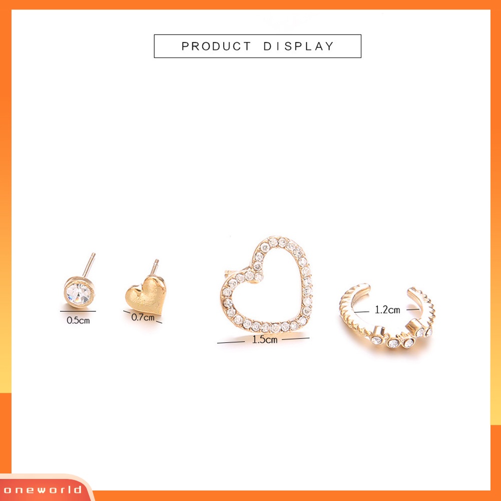 [WOD] 4pcs/set Fashion Sederhana Berongga Cinta Hati Berlian Imitasi Telinga Stud Earrings Jewelry