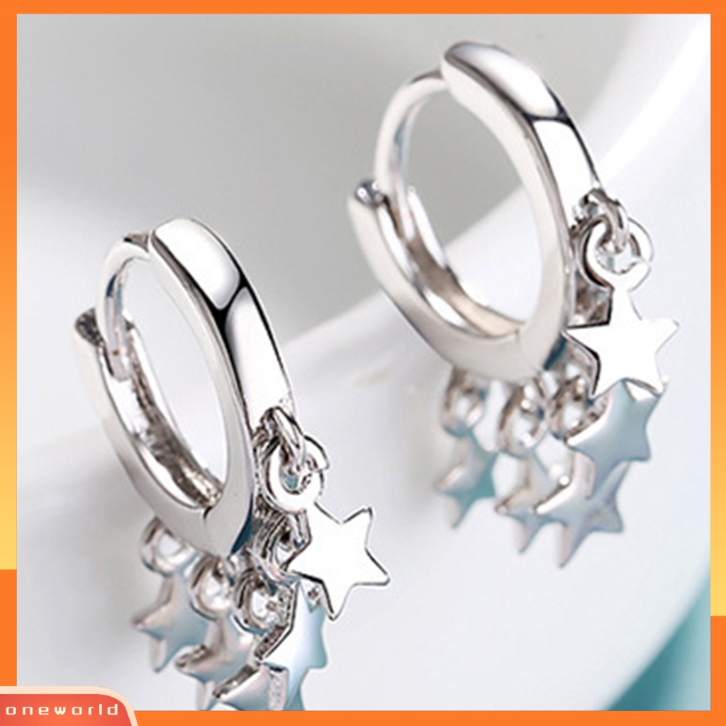 [WOD] Woman Fashion Golden Star Rumbai Hoop Earrings Ear Stud Perhiasan Hadiah Aksesori