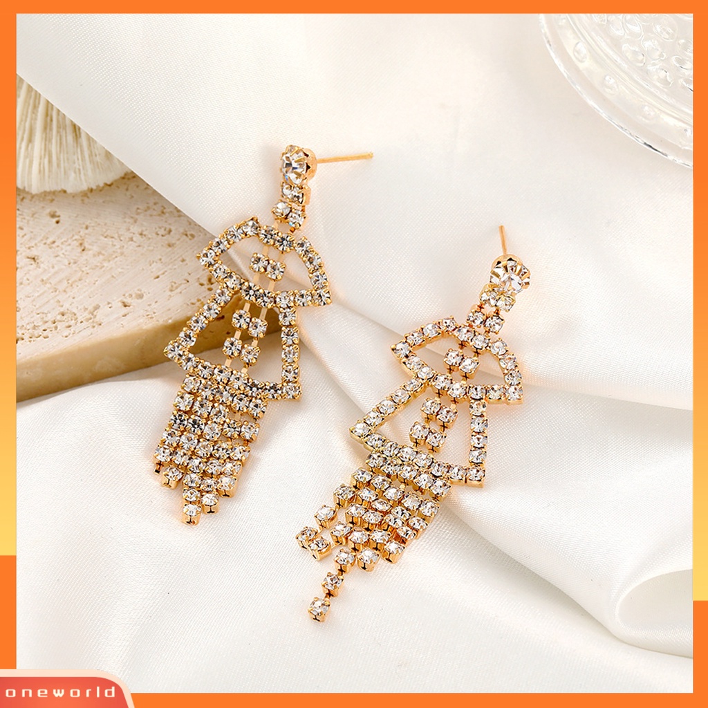 [WOD] 1pasang Anting Menjuntai Jumbai Mengkilap Perhiasan Penampilan Fashion Anting Stud Panjang Untuk Pernikahan