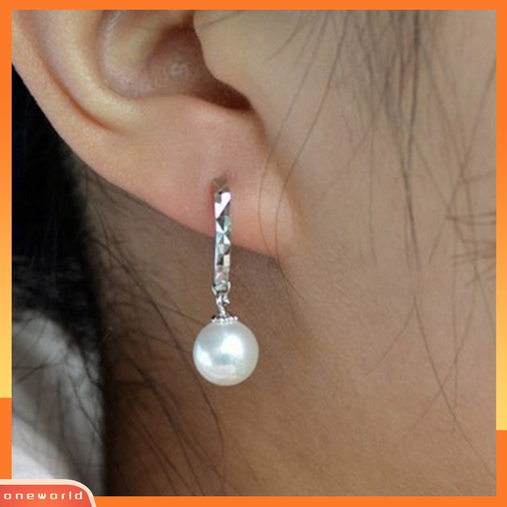 [WOD] Wanita Fashion Fuax Mutiara Menjuntai Eardrop Huggie Anting Tindik Perhiasan Hadiah