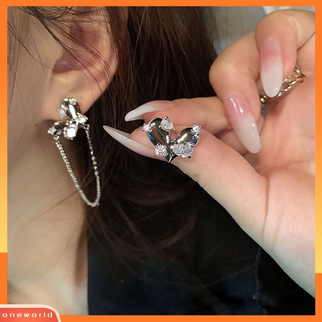 [WOD] 1pasang Anting Pejantan Hati Asimetris Perhiasan Berkilau Gaya Korea Ear Studs Hadiah Ulang Tahun