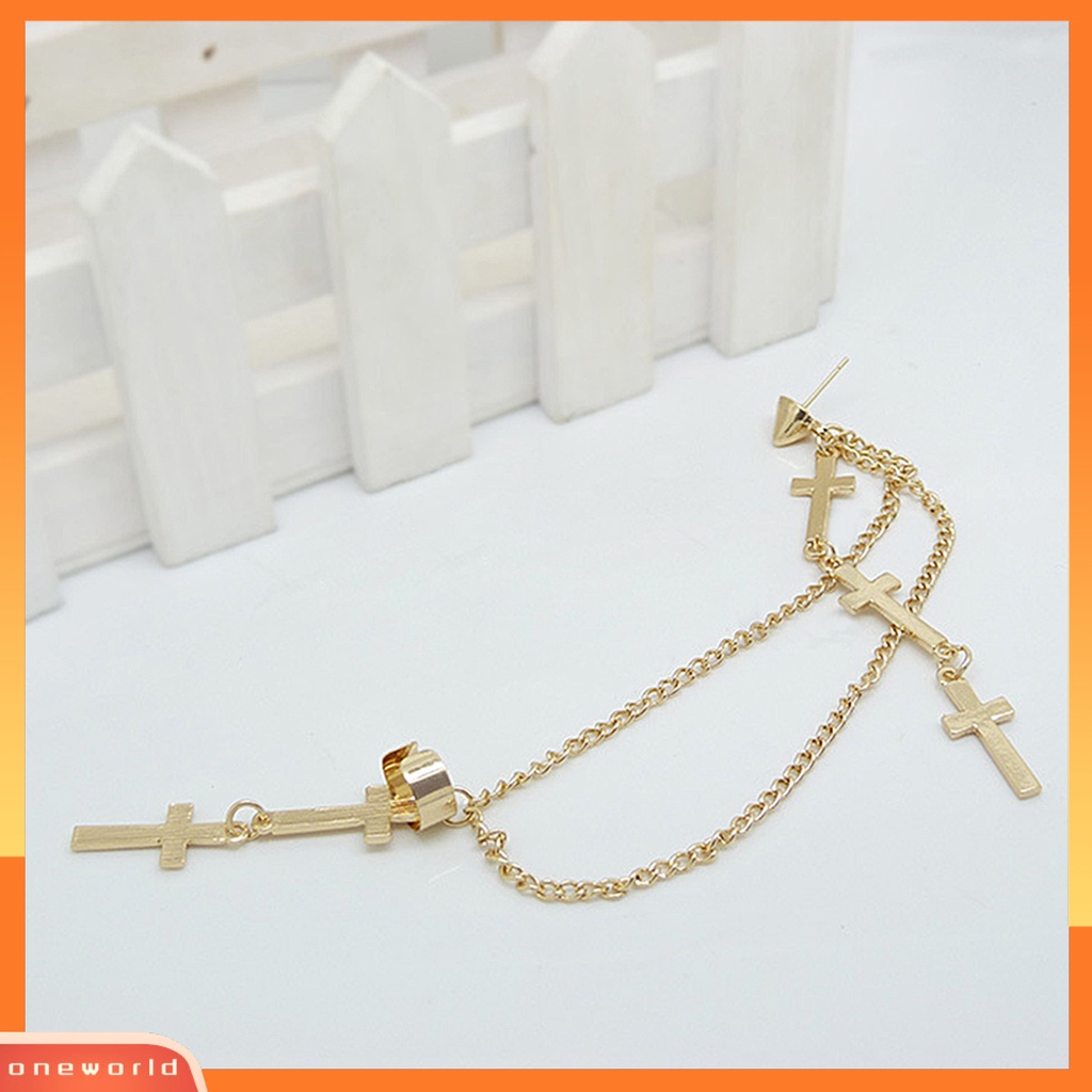 [WOD] 1pc Manset Telinga Cross Juntai Serbaguna Alloy Wanita Fashion Punk Ear Crawler Untuk Wanita