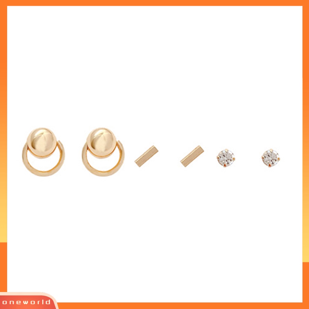 [WOD] 3pasang Anting Stud Lingkaran Berlian Imitasi Perhiasan Gaya Korea Geometris Ear Studs Hadiah Ulang Tahun