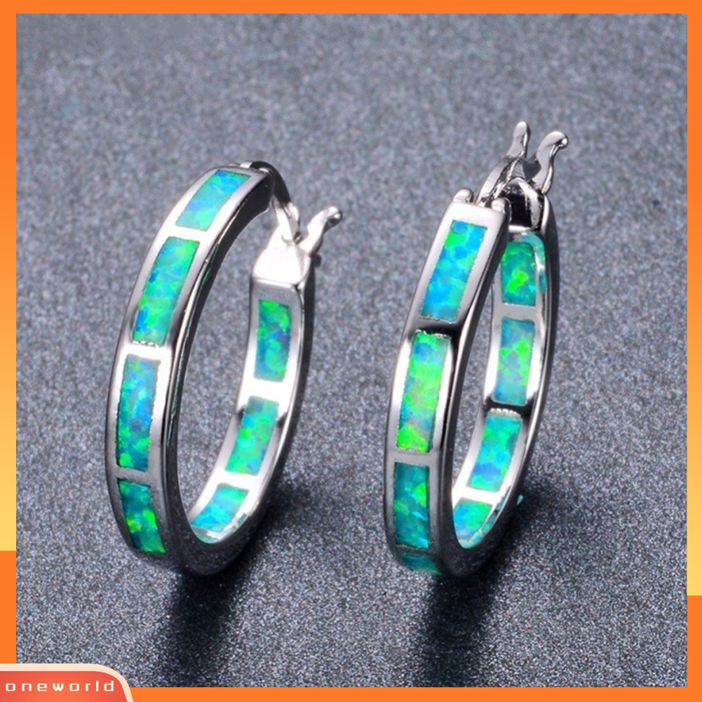 [WOD] Wanita Multicolor Faux Opal Hias Lingkaran Menjuntai Hoop Earrings Perhiasan Hadiah