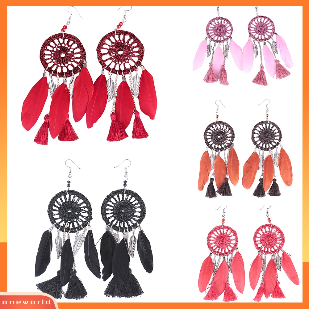 [WOD] Dream Catcher Etnik Rumbai Statement Hook Anting Juntai Panjang Wanita Perhiasan