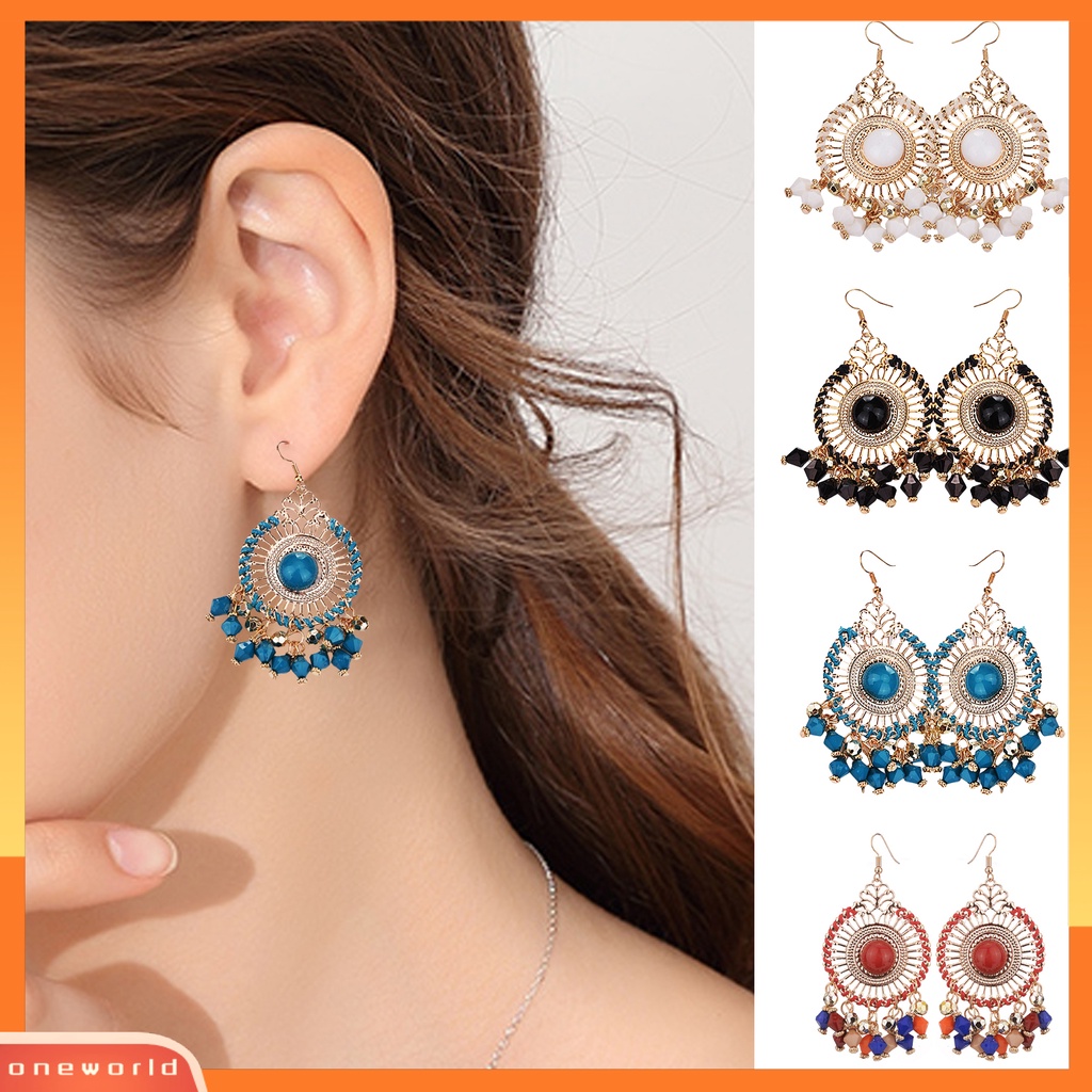 [WOD] 1pasang Wanita Anting Kait Warna-Warni Etnik Anti-Cacat Gaya Bohemia Rumbai Drop Earrings Perhiasan Wanita