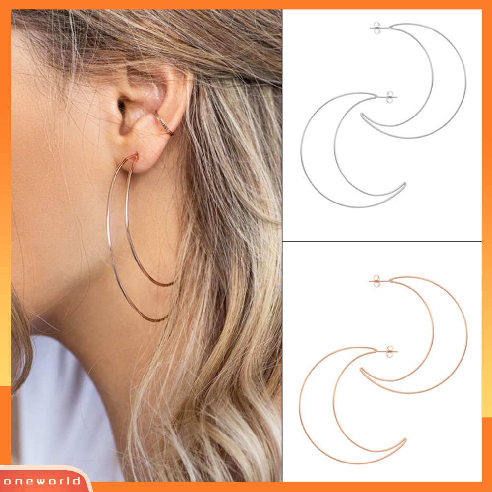 [WOD] Boho Berongga Sabit Menjuntai Anting Pesta Perjamuan Perhiasan Ear Studs Decor