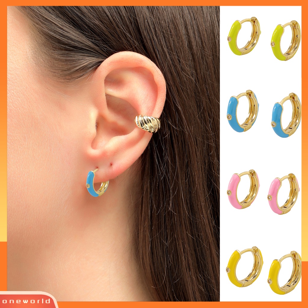 [WOD] 1pasang Anting Huggie Wanita Bentuk Bulat Epoxy Warna Manis Anting Lady Anti Cacat Portabel Untuk Hadiah