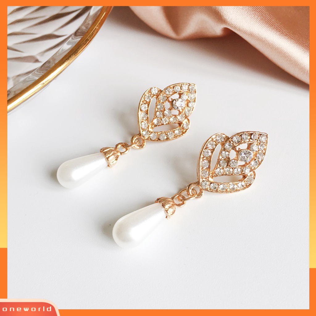 [WOD] Anting Daun Elegan Berlian Imitasi Menawan Bentuk Tetesan Air Ear Studs Untuk Pernikahan