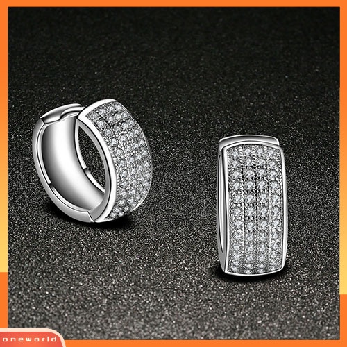 [WOD] Shiny Women Rows Inlaid Zircon Hoop Huggie Earrings Hadiah Perhiasan Pesta Pernikahan