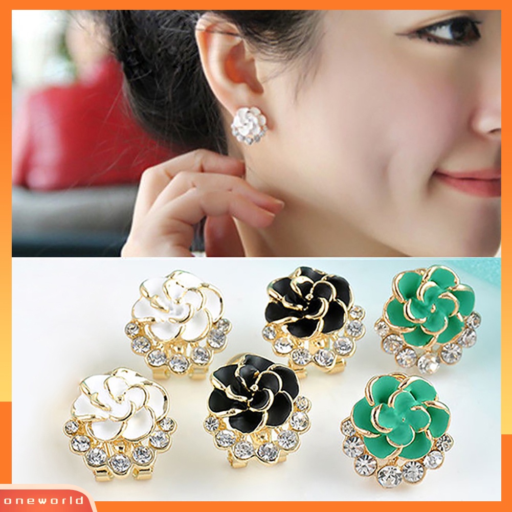 [WOD] Fashion Wanita Lucu Berlian Imitasi Bunga Rose Ear Stud Earrings Pesona Perhiasan