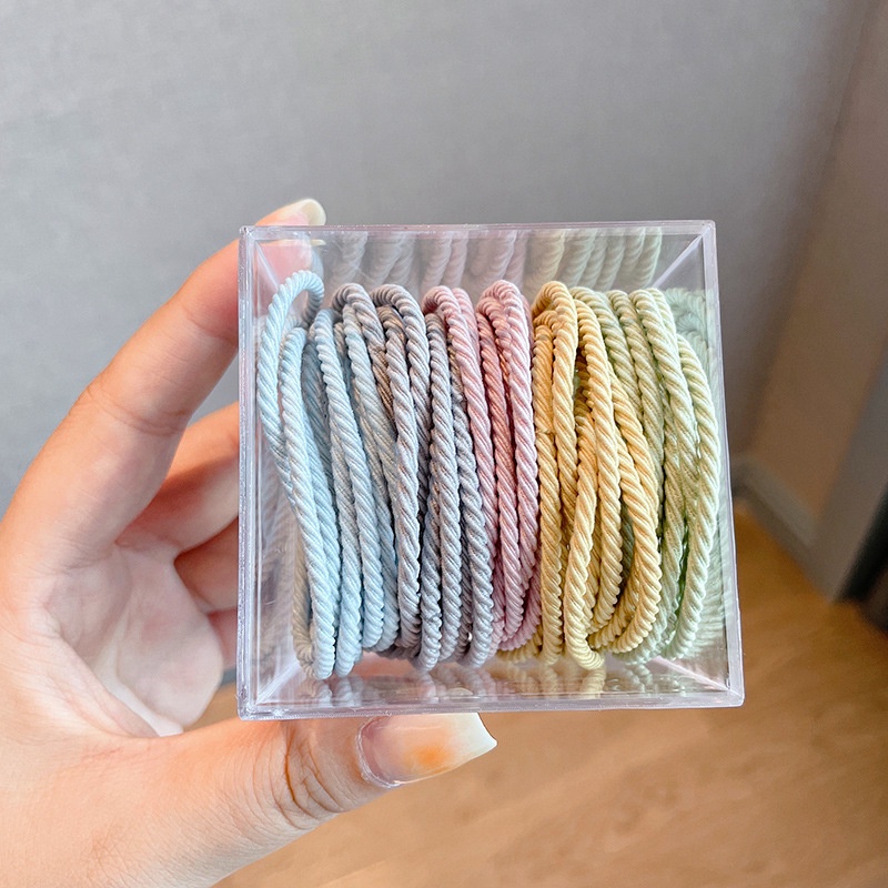 Mysterygirl - 50pcs Box Ikat Karet Rambut Tali Rambut Ekor Kuda Simple Korea Elastis Warna Polos Gaya Musim Gugur Dingin Untuk Wanita