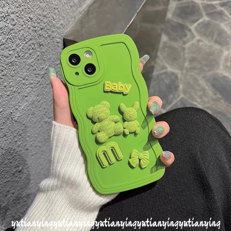 Untuk OPPO A77 A16K A1k A17 A5s A95 A96 A7 A3s A53 A12 A57 A55 A17K A16 A77s A78 A74 A76 A16s A54s A15 A54 A5 A9 A52 Reno 5F 8T 8 7Z 3D Boneka Bear Bow Candy Wavy Edge Case Kartun