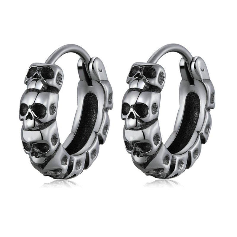 Gothic Skull Hoop Earrings Stainless Steel Huggie Earrings Untuk Pria Wanita Rock Punk Earring Perhiasan Hadiah