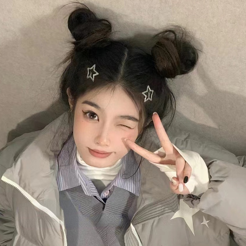 Y2k Manis Keren Logam Warna Perak Jepit Rambut Wanita Perempuan Tetesan Air Payet Berbentuk Bintang Poni Samping BB Klip Rambut Aksesoris Rambut