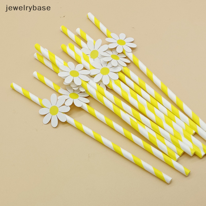 [jewelrybase] 30 Pcs Bunga Daisy Manis Sekali Pakai Sedotan Kertas Bar Minum Sedotan Pesta Butik