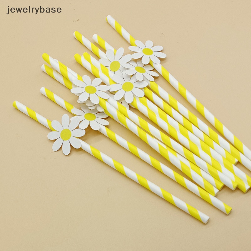 [jewelrybase] 30 Pcs Bunga Daisy Manis Sekali Pakai Sedotan Kertas Bar Minum Sedotan Pesta Butik