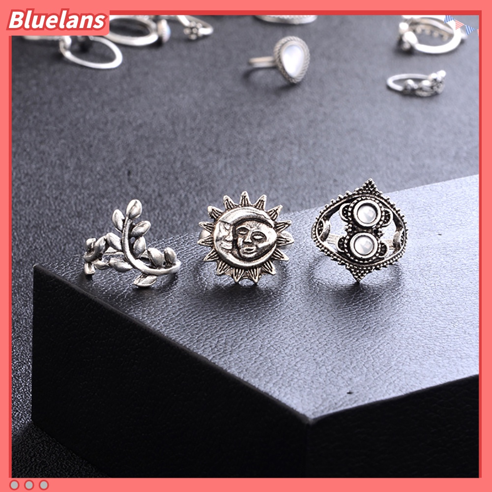 [BLS] 14pcs Vintage Bunga Matahari Bulan Bentuk Wanita Knuckle Band Rings Set Jari Perhiasan