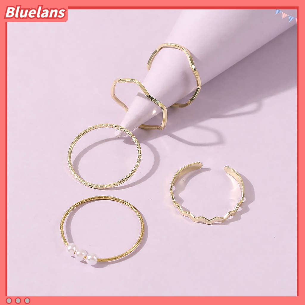 [BLS] 5pcs/set Wanita Dapat Ditumpuk Berlian Imitasi Gelombang Tipis Midi Cincin Buku Jari Cincin Perhiasan Aksesori