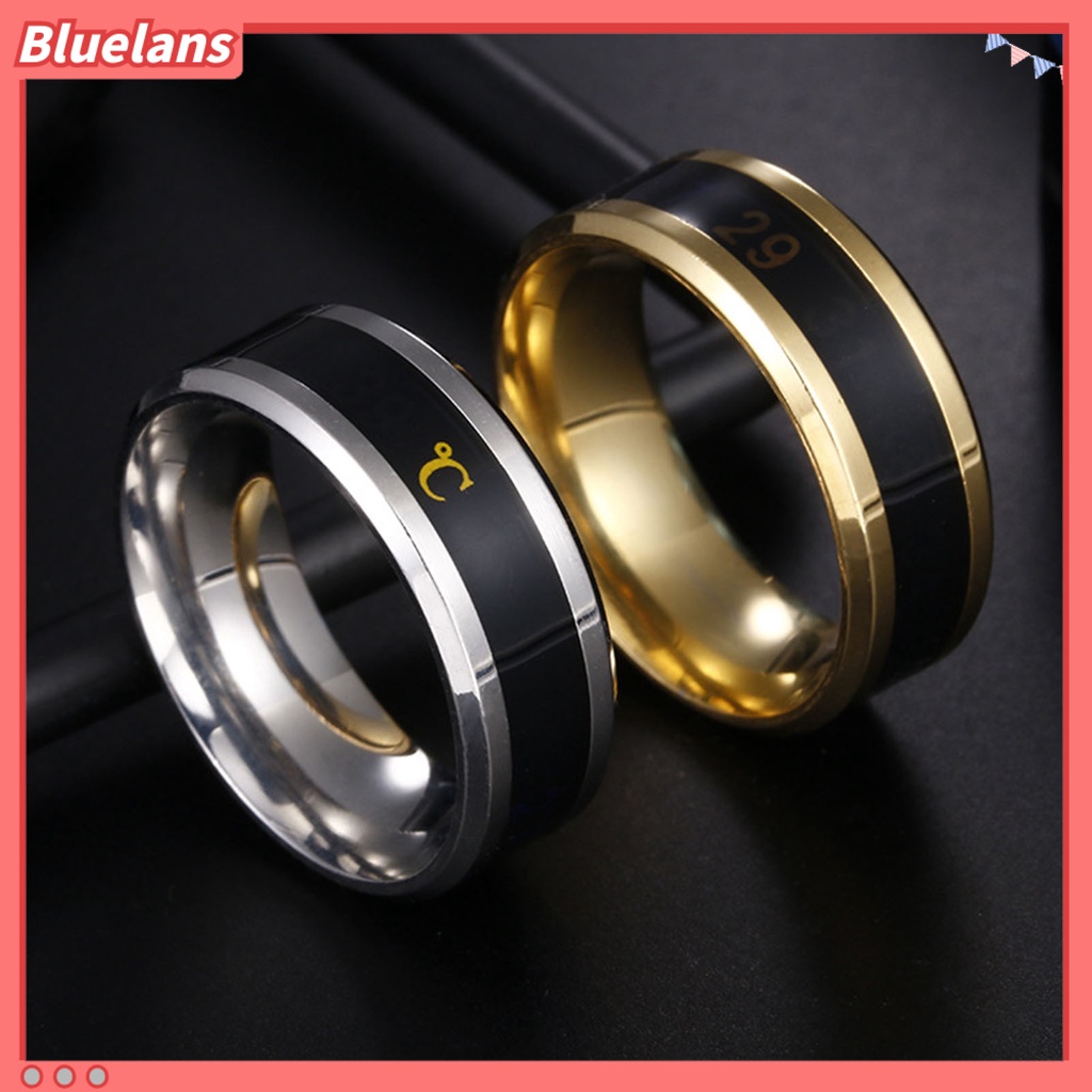 [BLS] Cincin Fashion Unisex Tampilan Real Time Cincin Tes Suhu Bahan Stainless Steel Untuk Pesta