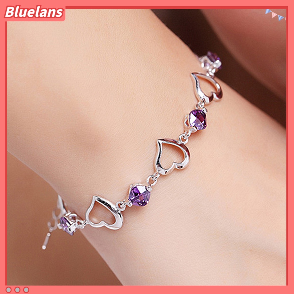 [BLS] Wanita Gelang Adjustable Berlian Imitasi Mengkilap Bertatahkan Perak Berlapis Kilau Terang Hias Hadiah Wanita Berongga-out Jantung Pesona Gelang Fashion Perhiasan