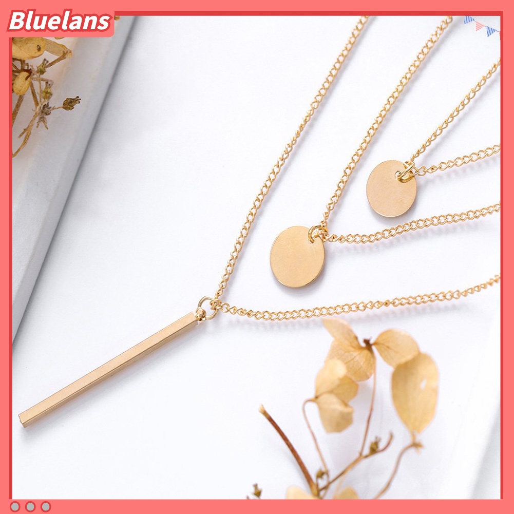 [BLS] Bohemia Multi-layer Bulat Tongkat Liontin Wanita Kalung Choker Perhiasan Charm