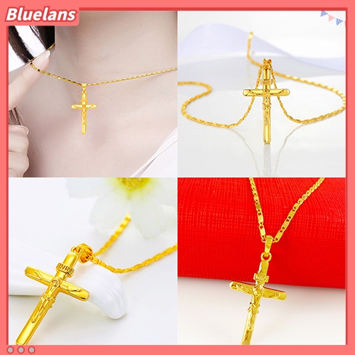 [BLS] Kalung Choker Rantai Liontin Salib Fashion Pria Wanita Lapis Emas 24K