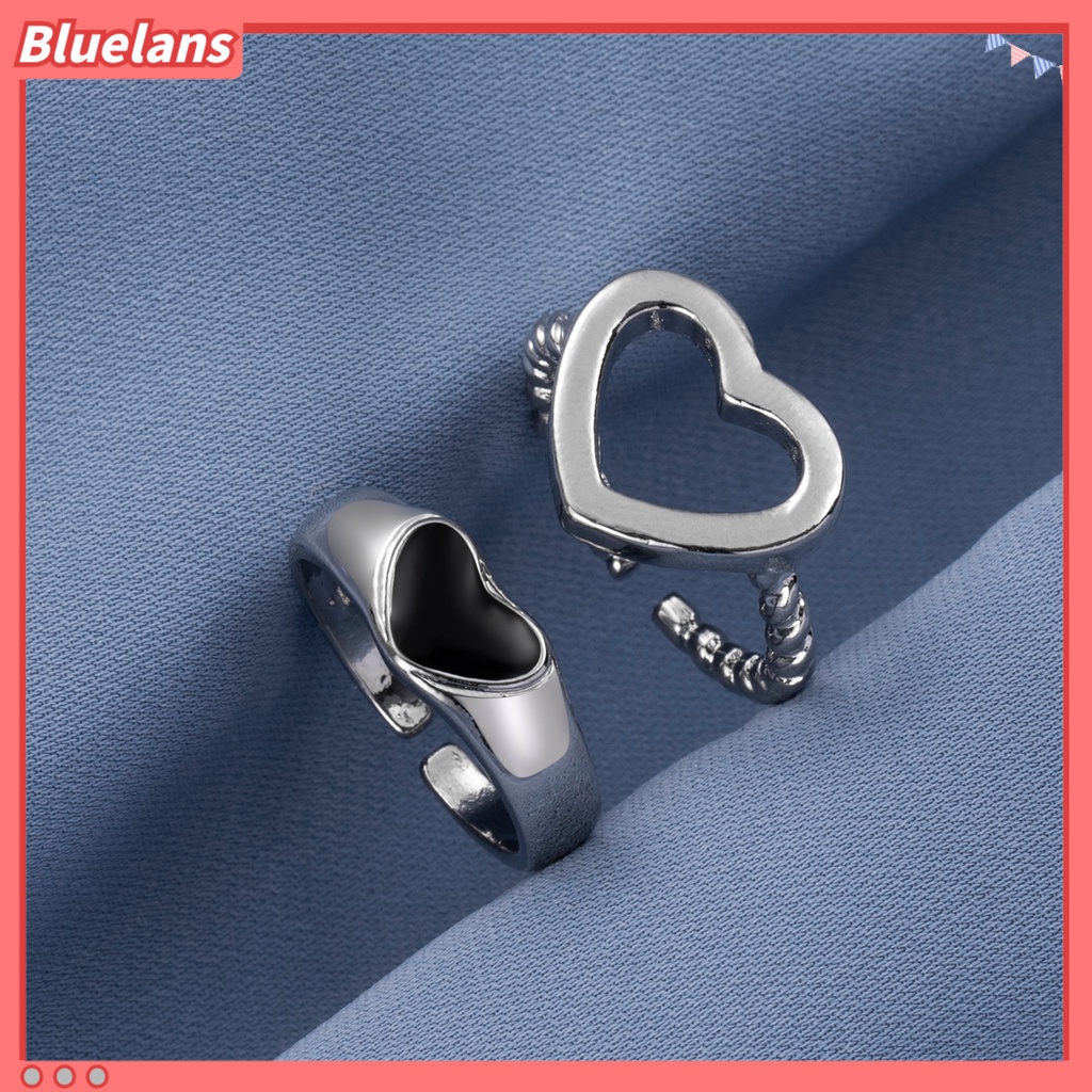 [BLS] 2pcs Cincin Pasangan Berongga Berlapis Perhiasan Hati Pembukaan Adjustable Jari Rings Hadiah Hari Kasih Sayang