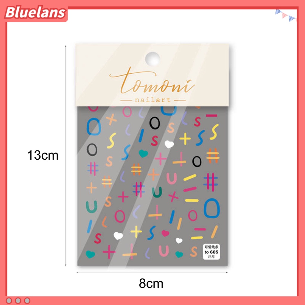 [BLM] Stiker Kuku Stereo Line Colorful Alphabet Nail Decals Untuk Wanita