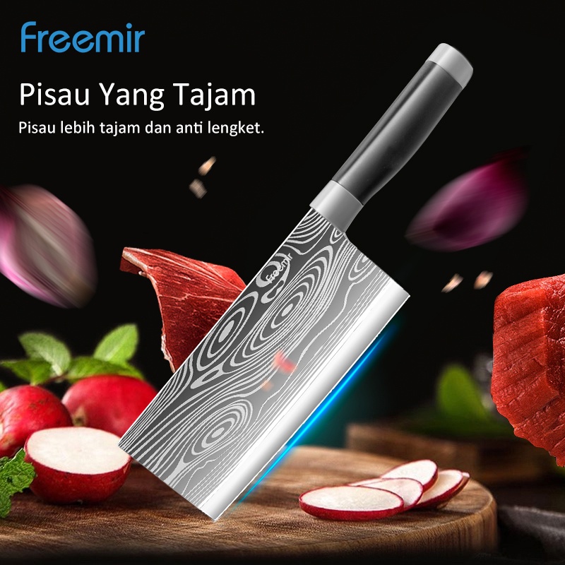 freemir Set Pisau Daging 3 / 6 pcs Set Pisau Dapur Tajam Anti Lengket Silver Perak