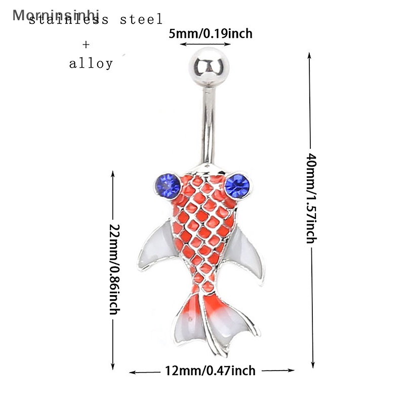 Mornin Musim Panas Merah Kecil Ikan Mas Cincin Perut Stainless Steel Kristal Pusar Cincin Perhiasan Tubuh Untuk Wanita Belly Ring id