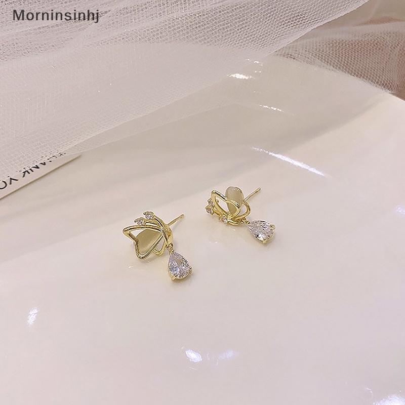 Mornin Desain Kreatif Kupu-Kupu Opal Stud Earrings Fashion Tetesan Air Zirkon Liontin Anting Untuk Wanita Hadiah Hari Valensi Romantis id