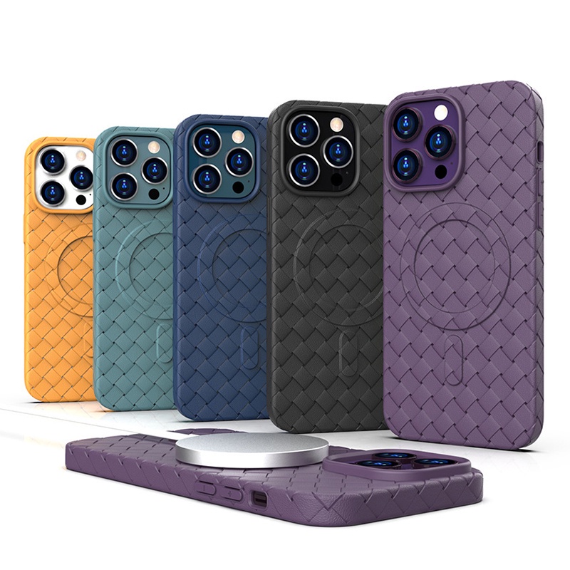 IPHONE Casing Ponsel Magnetik Motif Anyam Untuk Iphone13Mini14Plus13 14 PRO MAX Silikon Lembut Bernapas Pendingin Case Mesh Cover