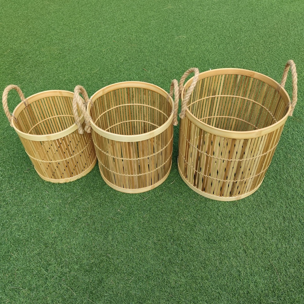 AKN88 - Keranjang Laundry Baju Basket Bambu Handle Dadung Small - 30x30x30cm