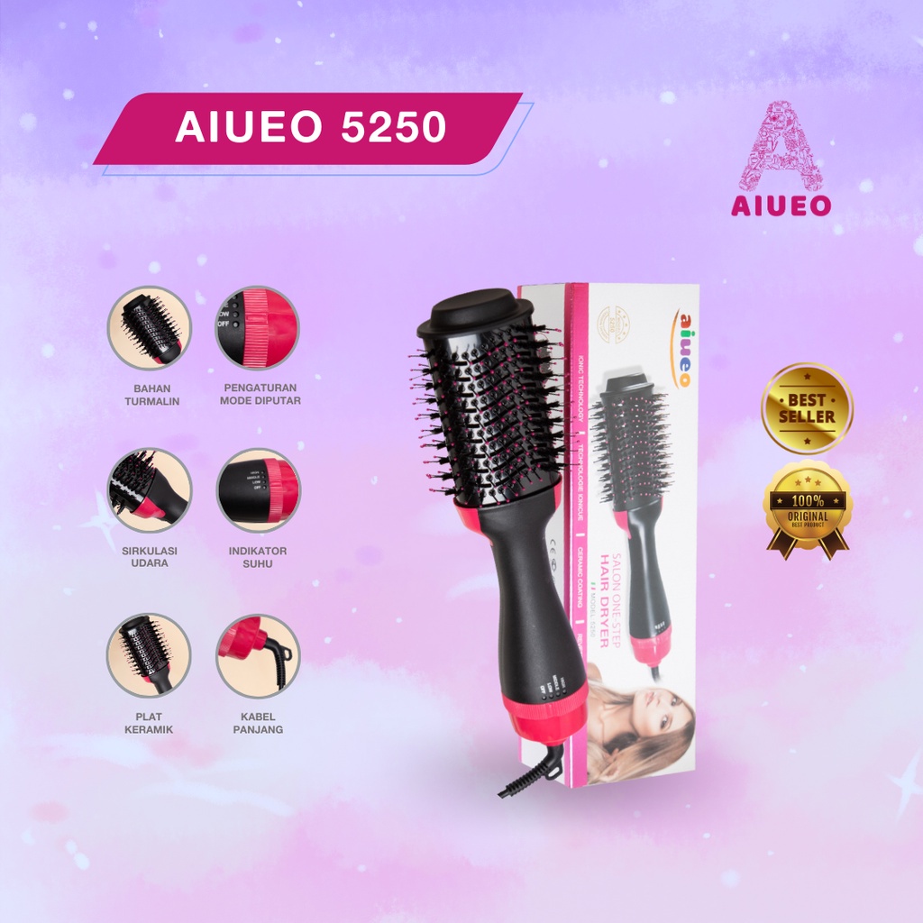 [GARANSI 18BLN] •  Hair Dryer Sisir AIUEO 3in1 | Pengering Rambut Blow  Styling Salon Profesional