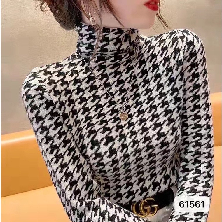 BEFAST - ZEC LONGSLEEVE ENNY / Houndstooth Ribbed Knit Longsleeve Jumbo XL / Atasan Wanita Lengan Panjang / Fashion kekinian Remaja ABG Trendy / Outfit Ala Korean Style / Longsleeve Wanita Terbaru