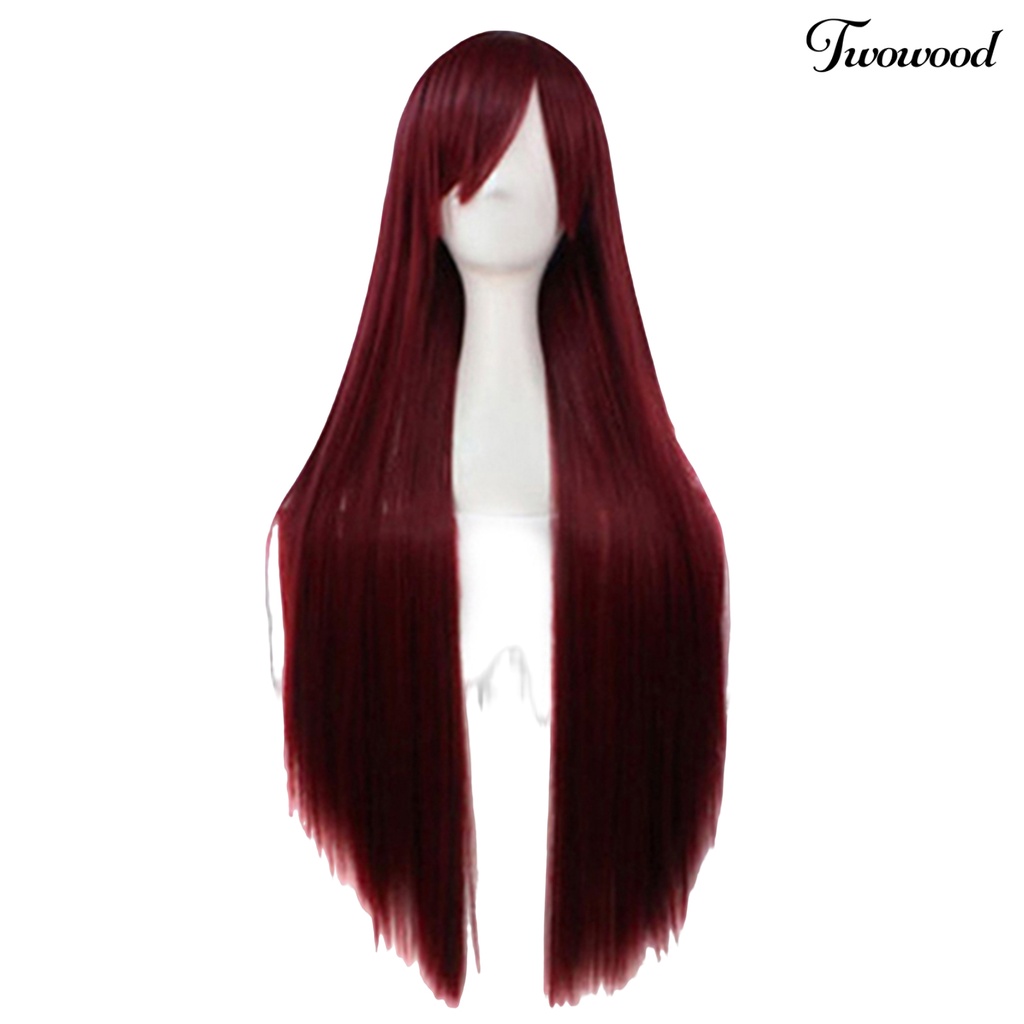 Twowood Fashion Gadis Wanita Panjang Cosplay Poni Miring Lurus Penuh Wig Rambut Ekstensi