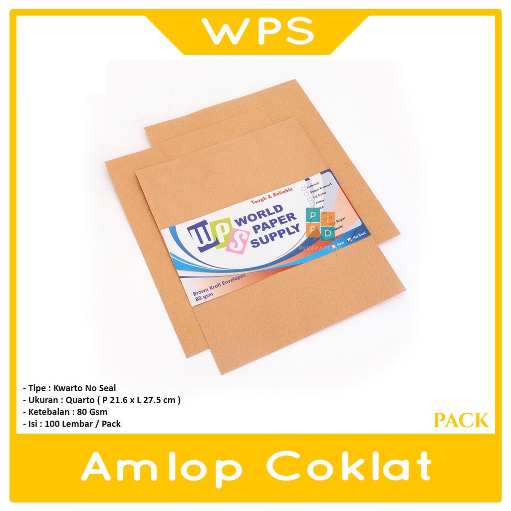 

WPS - Amplop Coklat Ukuran Kwarto ( 21 x 27 cm ) No Seal - Pack