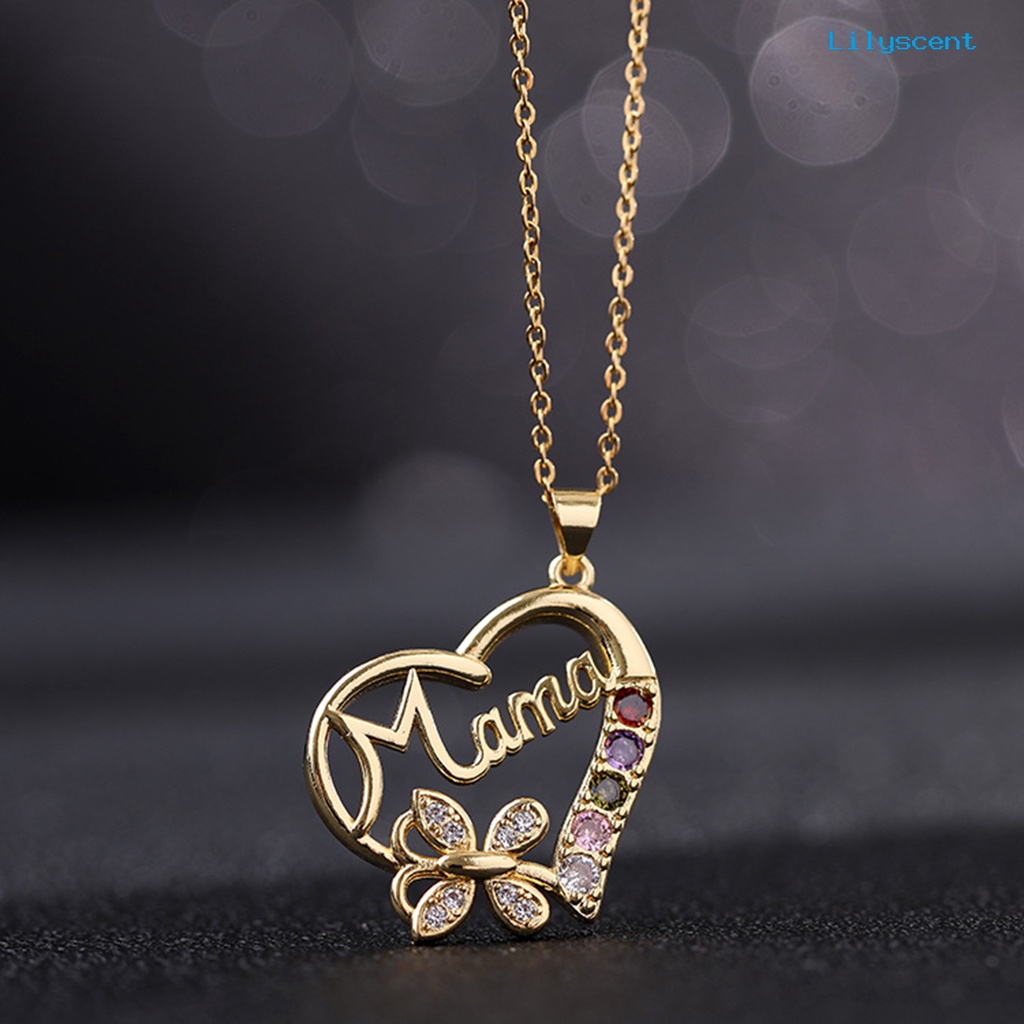 [LS]Charm Kalung Electroplating Shiny Rhinestone Cubic Zirconia Geometris Leher Dekorasi Tahan Luntur Cinta Hati Ibu Liontin Kalung Hadiah Hari Ibu