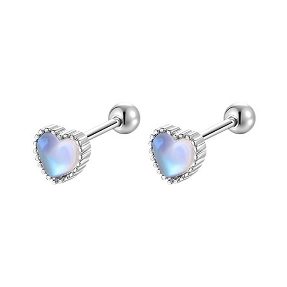 Anting Perak Hati Moonstone Y2K Kristal Stud Earring Untuk Wanita Fashion Perhiasan Aksesoris