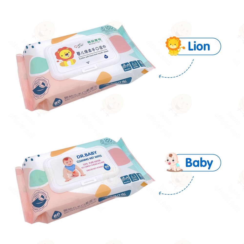 Lacoo Tisu basah bayi 80 pcs Tissue basah bayi anak/baby wipes untuk mulut non alkohol