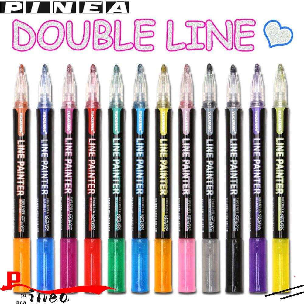 Nanas8 /12 /24PCS Double Line Pen Hand Akun DIY Natal Fluorescence Pen Hand Painted Magic Contour Stabilo Pen