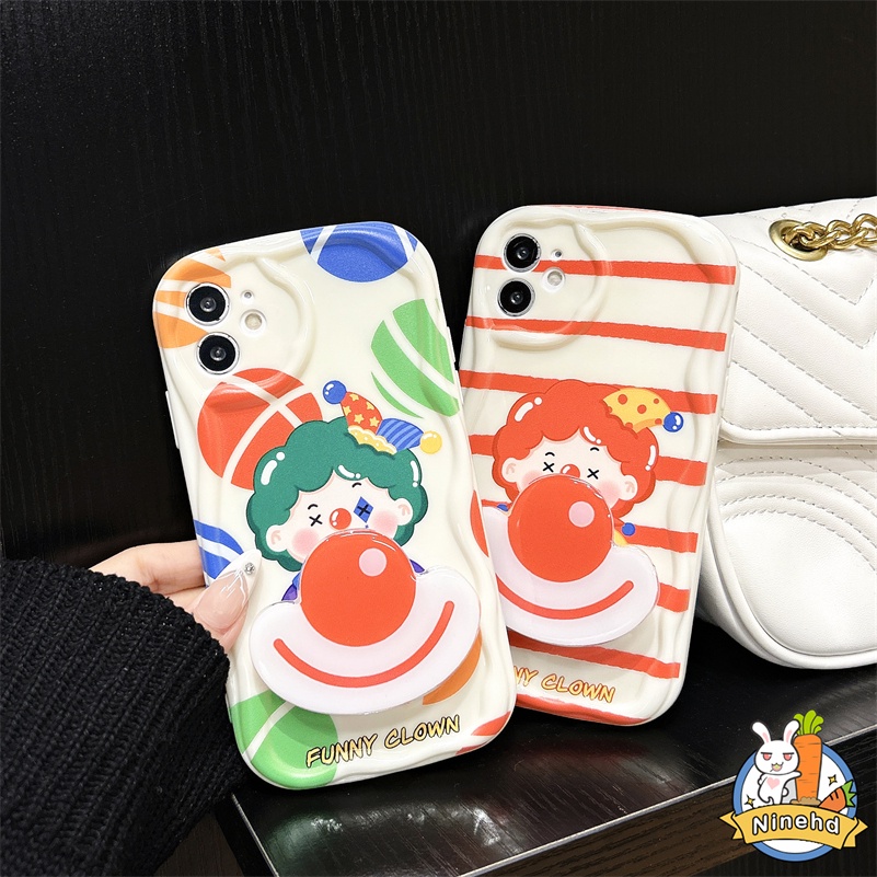 IPHONE Casing Kompatibel Untuk Iphone14 13 12 11 Pro Max X Xr Xs Max8 7 6 6s Plus Se2020Motif Kartun Badut Pasangan Ponsel Case Holder Stand Silicone Airbag Shockproof Cover Pelindung